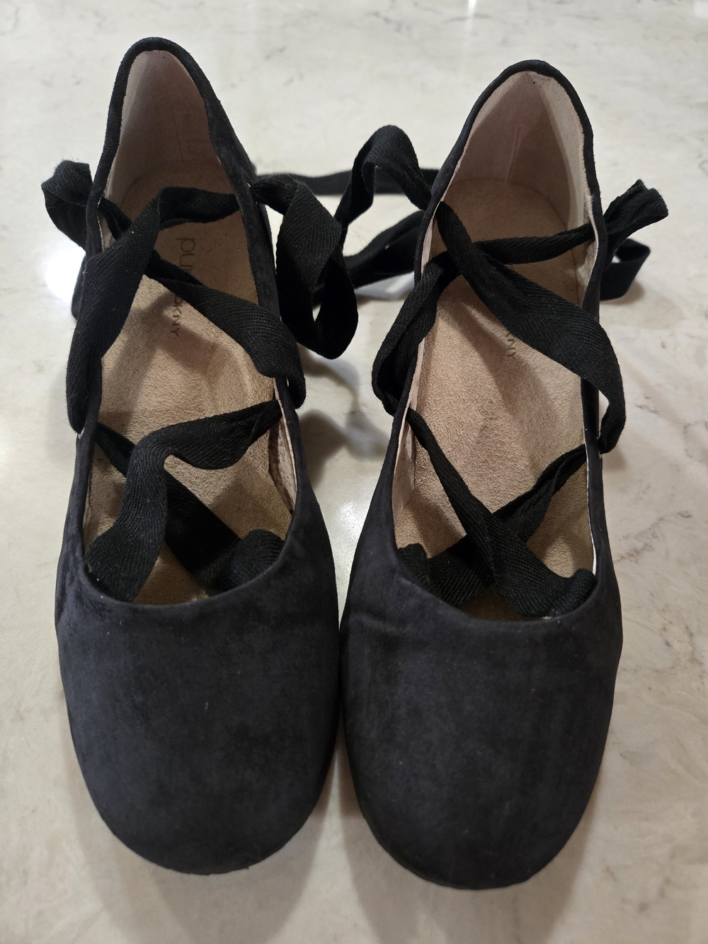 Pure DKNY Black Lace-Up Ballet Wedges 6.5 - Picture 2 of 9